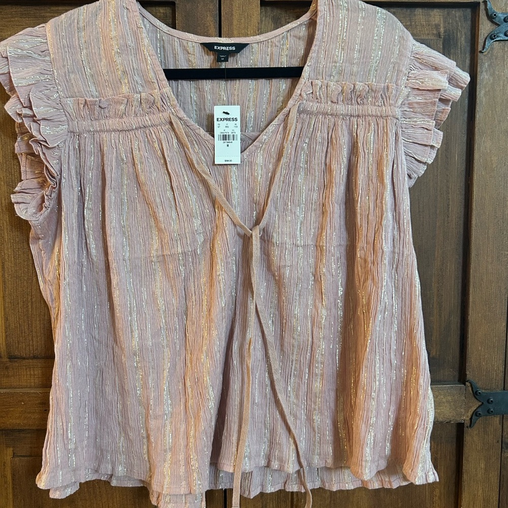 Express Women's Pink Ruffle Sleeve Top